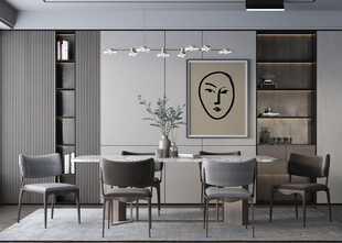 现代简约极简风格餐厅圆桌餐边柜