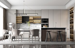 现代简约极简风格餐厅圆桌餐边柜