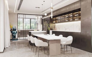 现代简约极简风格餐厅圆桌餐边柜