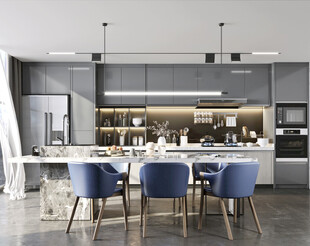 现代简约极简风格餐厅圆桌餐边柜