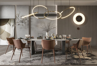 现代简约极简风格餐厅圆桌餐边柜