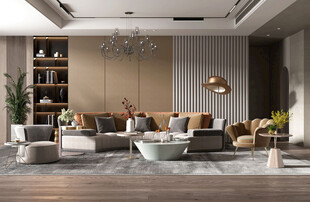 现代简约极简风格餐厅圆桌餐边柜