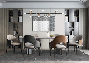 现代简约极简风格餐厅圆桌餐边柜