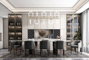 现代简约极简风格餐厅圆桌餐边柜