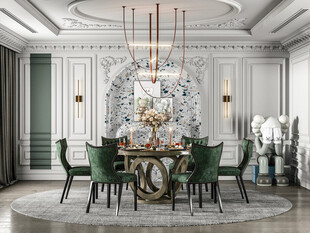 现代简约极简风格餐厅圆桌餐边柜