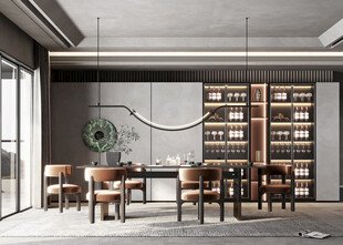 现代简约极简风格餐厅圆桌餐边柜