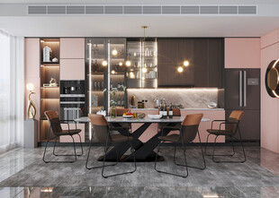 现代简约极简风格餐厅圆桌餐边柜