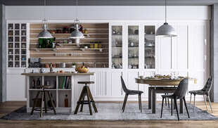 北欧厨房家居装修餐厅圆桌餐边柜