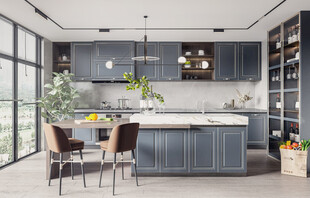 欧美厨房家居装修餐厅圆桌餐边柜