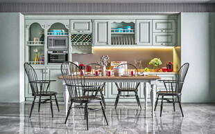 欧美厨房家居装修餐厅圆桌餐边柜