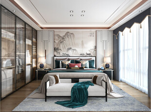 中复古式卧室空间极简现代简约风