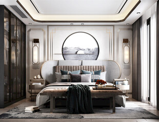中复古式卧室空间极简现代简约风