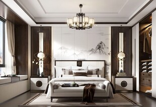 中复古式卧室空间极简现代简约风