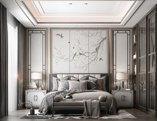 中复古式卧室空间极简现代简约风