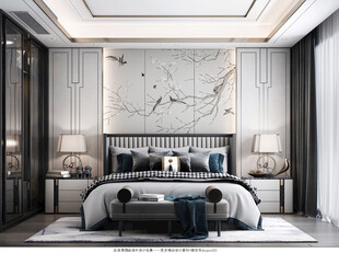 中复古式卧室空间极简现代简约风