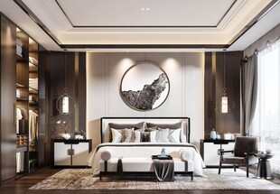 中复古式卧室空间极简现代简约风