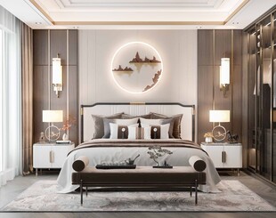 中复古式卧室空间极简现代简约风