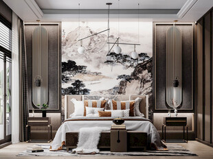 中复古式卧室空间极简现代简约风