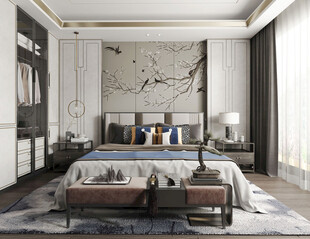 中复古式卧室空间极简现代简约风