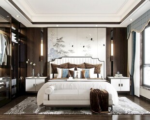 中复古式卧室空间极简现代简约风