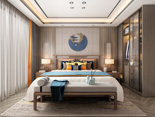 中复古式卧室空间极简现代简约风