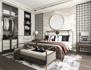中复古式卧室空间极简现代简约风