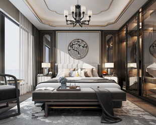 中复古式卧室空间极简现代简约风