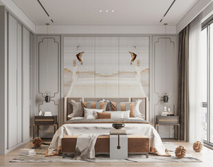 中复古式卧室空间极简现代简约风