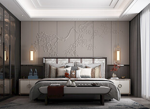 中复古式卧室空间极简现代简约风