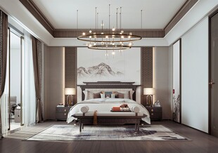 中复古式卧室空间极简现代简约风
