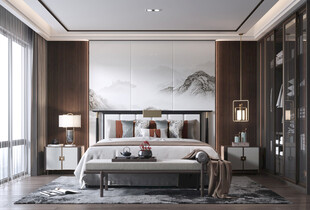 中复古式卧室空间极简现代简约风