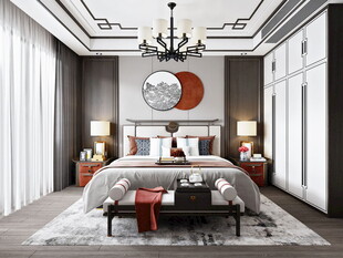 中复古式卧室空间极简现代简约风