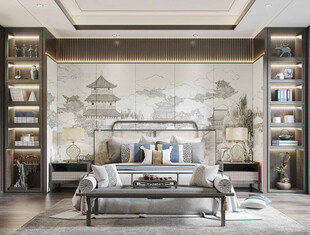 中复古式卧室空间极简现代简约风