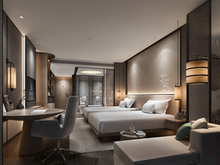 中复古式卧室空间极简现代简约风