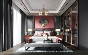 中复古式卧室空间极简现代简约风