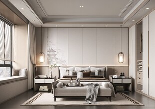 中复古式卧室空间极简现代简约风