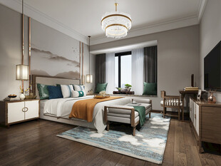 中复古式卧室空间极简现代简约风