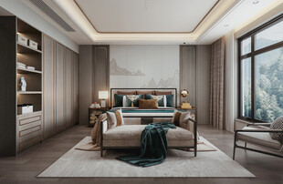 中复古式卧室空间极简现代简约风