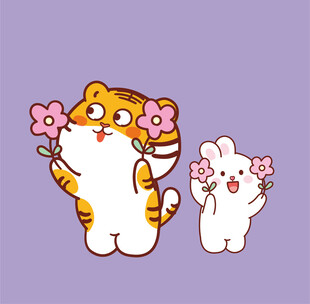 虎萌萌兔子花朵