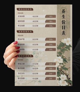 中医养生推拿价目表海报
