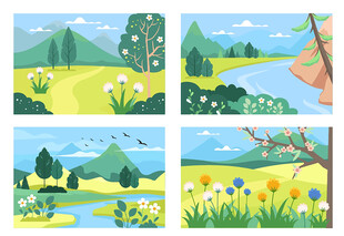 春季主题美丽风景合集矢量背景