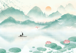 古风水墨山水插画背景