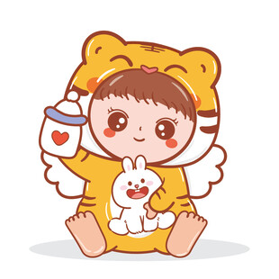 萌萌虎头像卡通插画