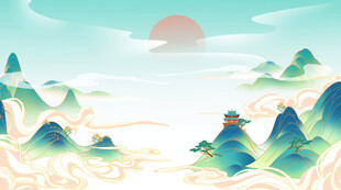国潮山水风插画