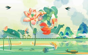 青山荷花新中式背景墙 