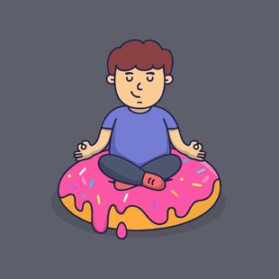 盘腿坐在甜甜圈上冥想的男孩
