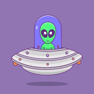 坐在飞碟里的绿色卡通外星人