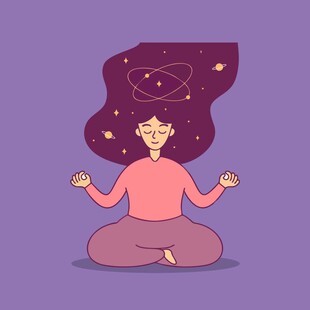 闭着眼睛冥想的女士周围有星系图