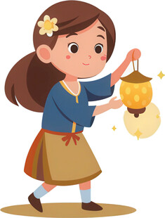 女孩提灯笼神情温柔恬静