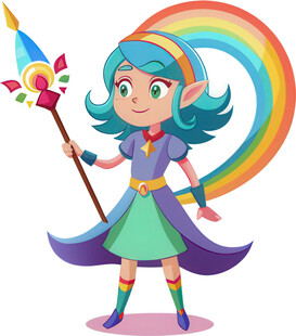 女孩站彩虹旁尽显梦幻风免抠图